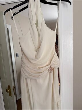 Aurevia Off White Drape Seashell Slit Maxi Dress NWT GORGEOUS